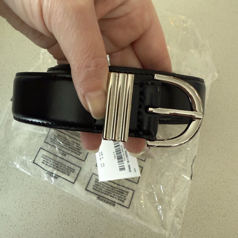 NWT Black Leather Belt with Silver Buckle